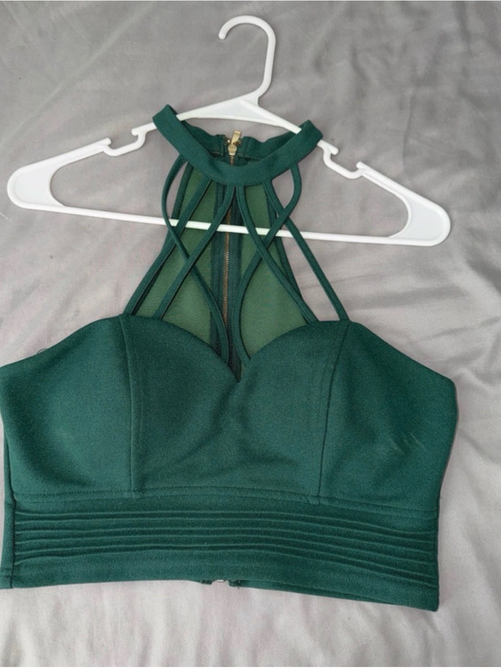 Strappy Halter Crop Top in Dark Green